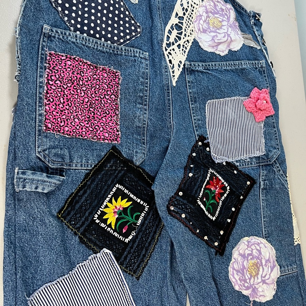 Faded Glory Floral Patchwork Denim Jumpsuit - Picture 9 of 17